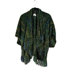 Vintage Hand Dyed Pat Doris Chenille Cardigan Sweater OS Blue Green Fringed